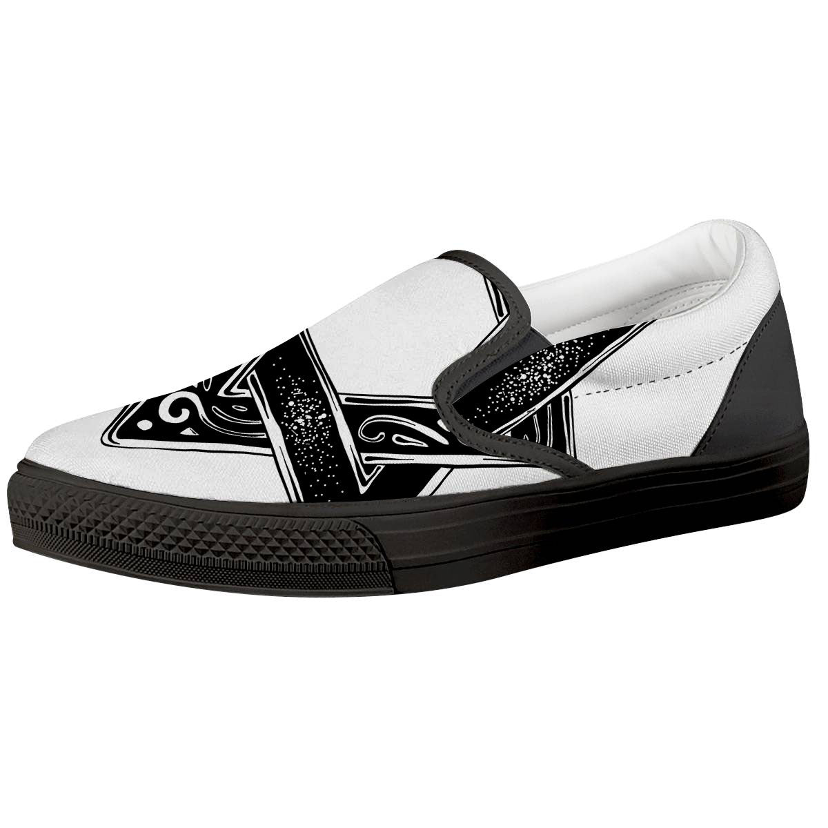 Star of David White And Black Print Black Slip On Shoes-grizzshop