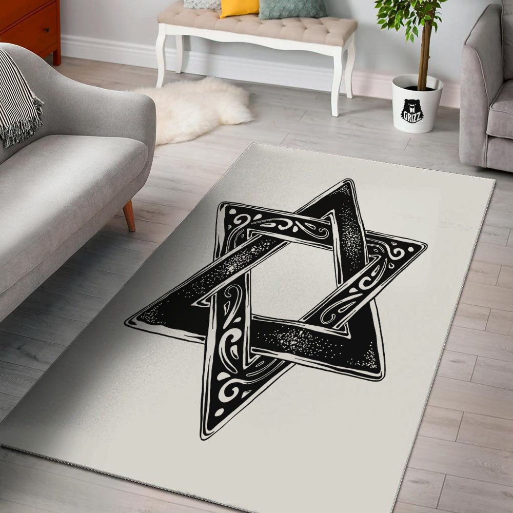 Star of David White And Black Print Floor Mat-grizzshop