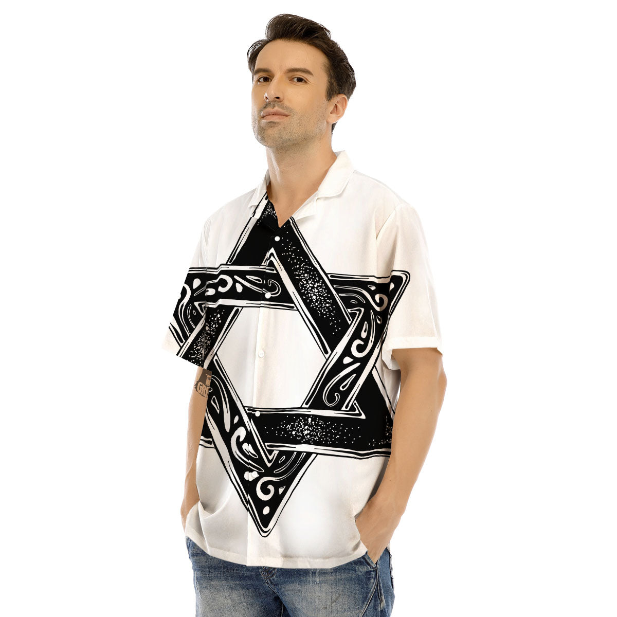 Star of David White And Black Print Men's Hawaiian Shirt-grizzshop