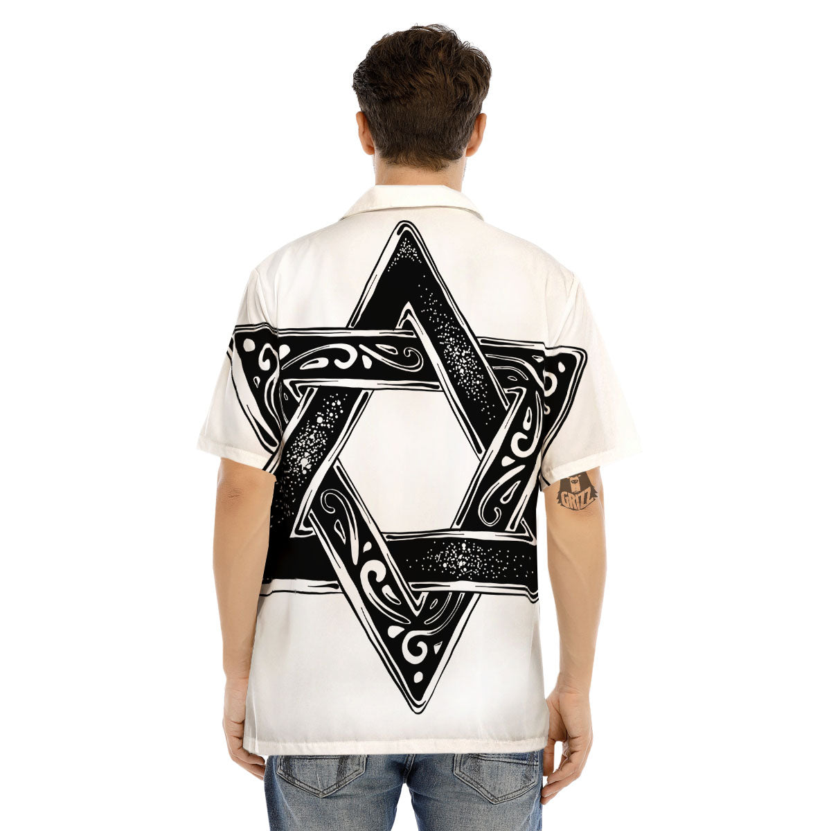 Star of David White And Black Print Men's Hawaiian Shirt-grizzshop