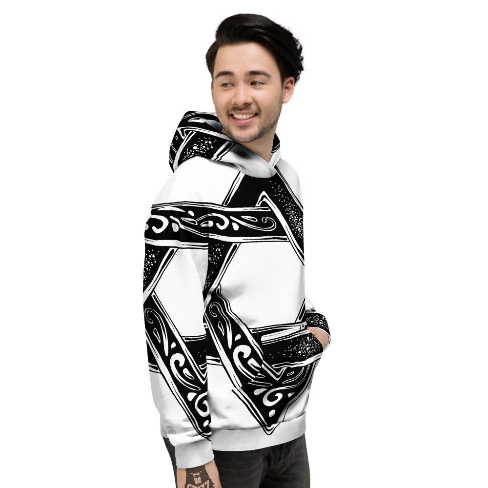 Star of David White And Black Print Men's Hoodie-grizzshop