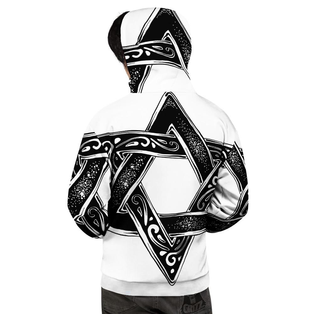 Star of David White And Black Print Men's Hoodie-grizzshop