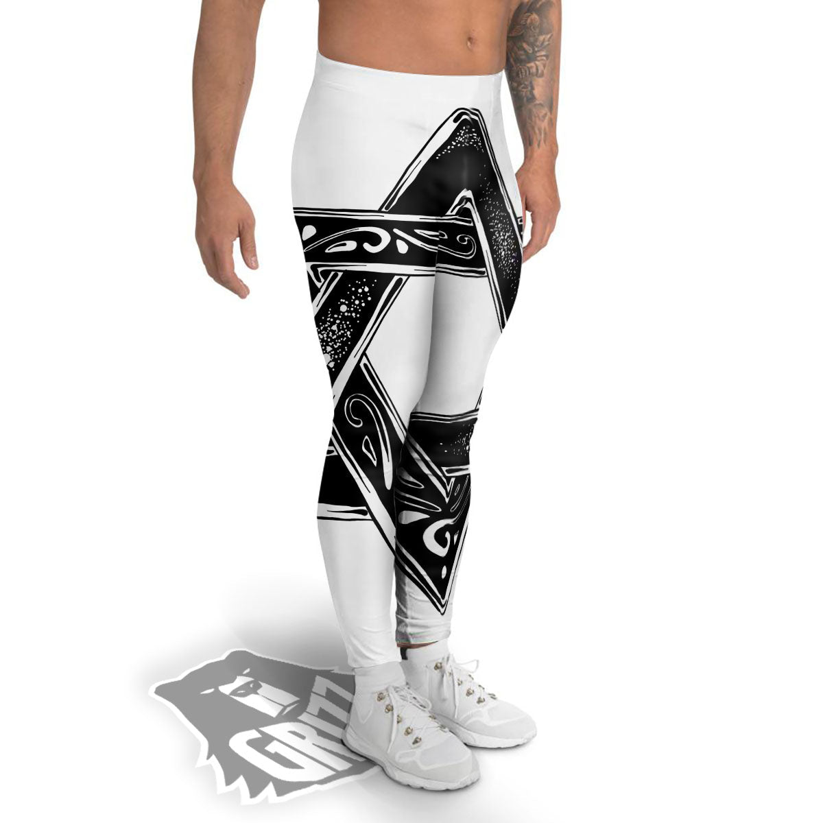 Star of David White And Black Print Men's Leggings-grizzshop