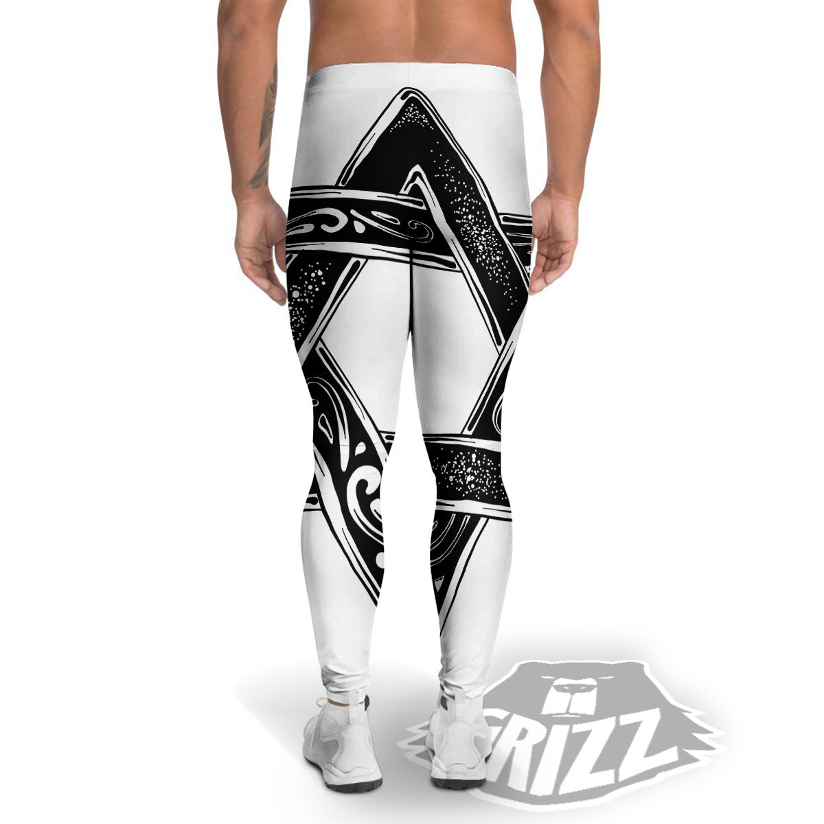 Star of David White And Black Print Men's Leggings-grizzshop