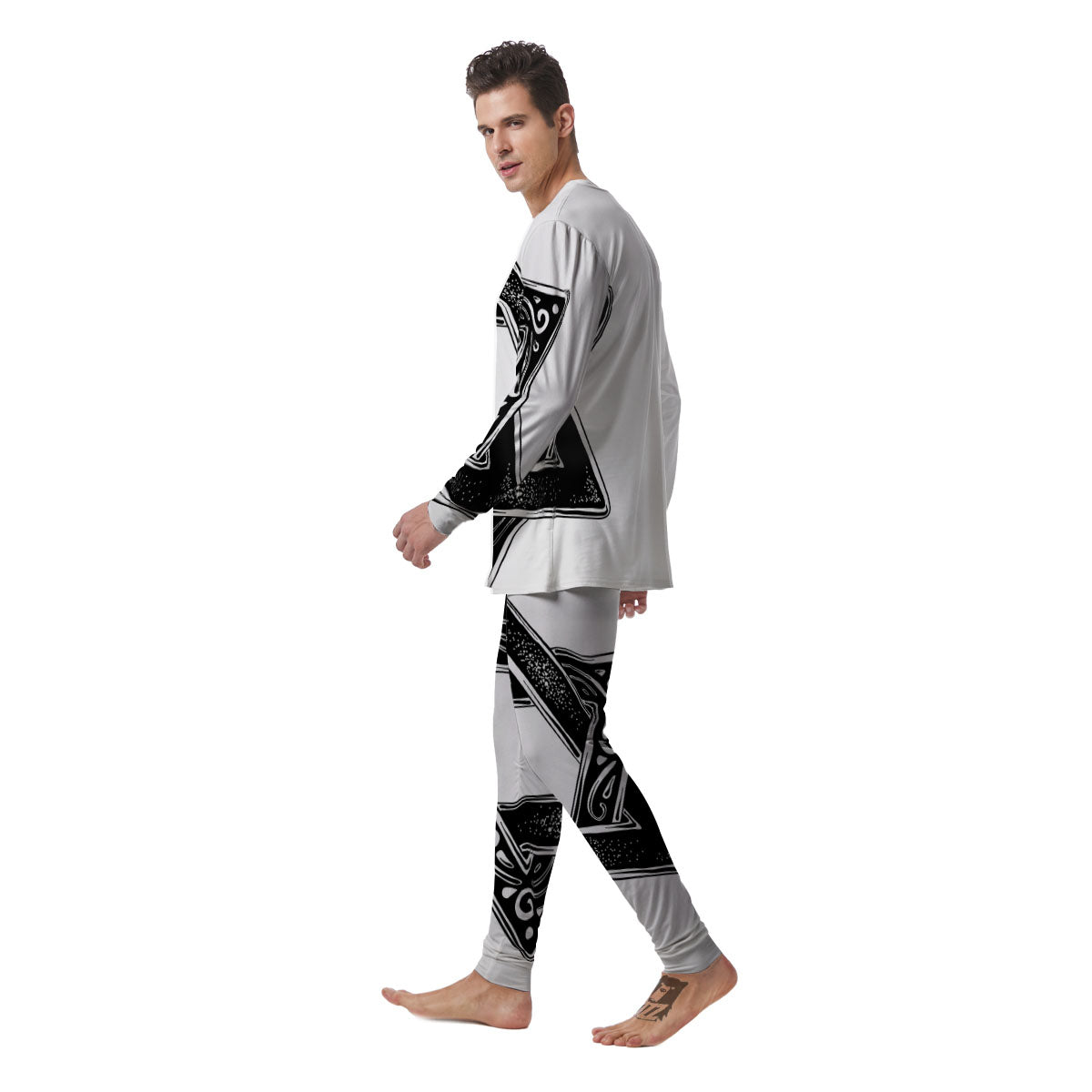 Star of David White And Black Print Men's Pajamas-grizzshop