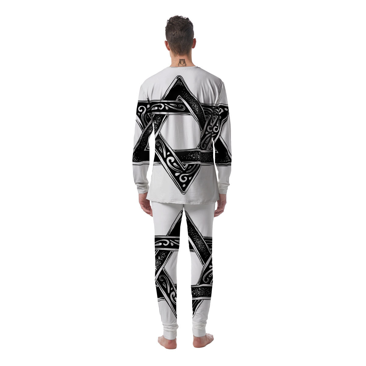 Star of David White And Black Print Men's Pajamas-grizzshop