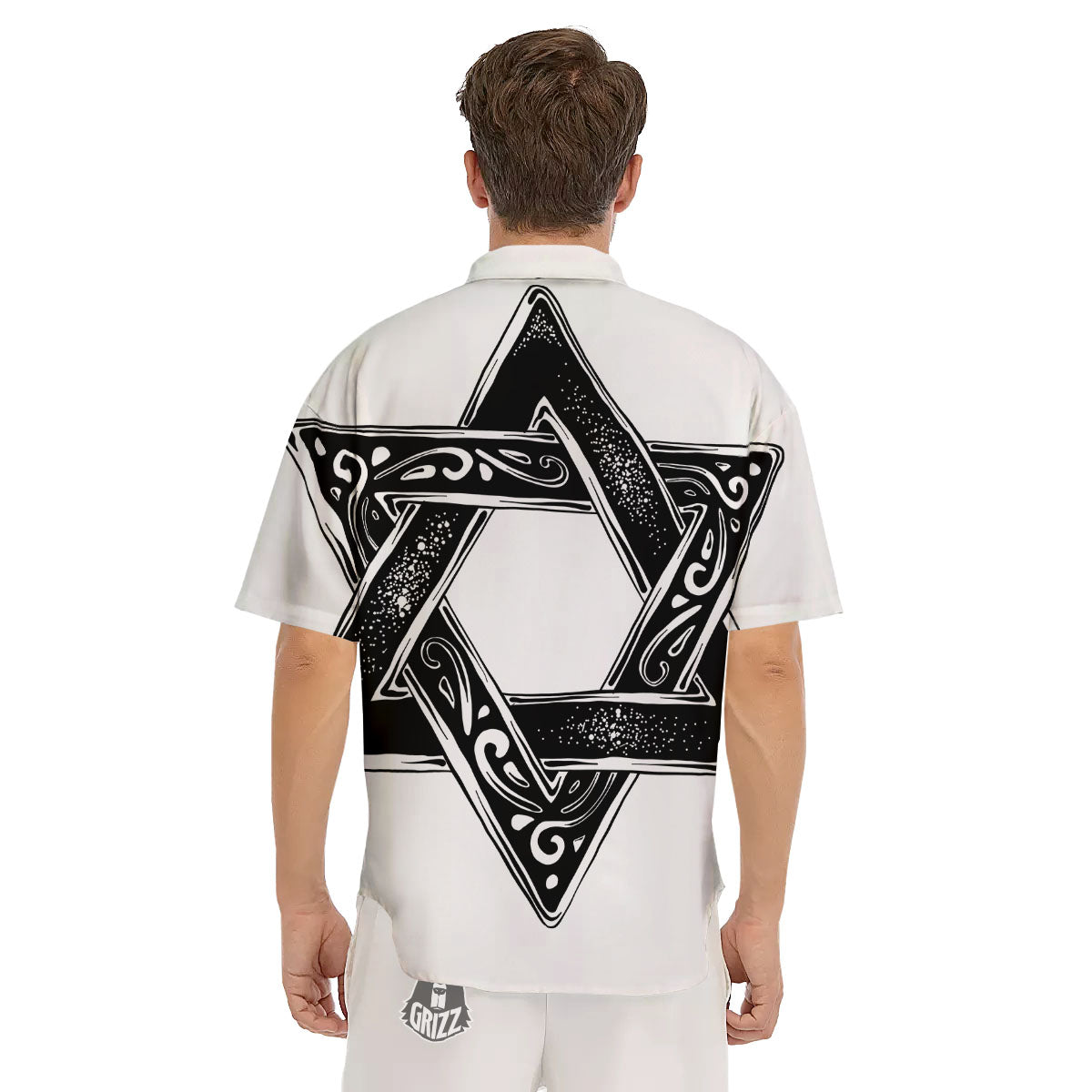 Star of David White And Black Print Men's Short Sleeve Shirts-grizzshop