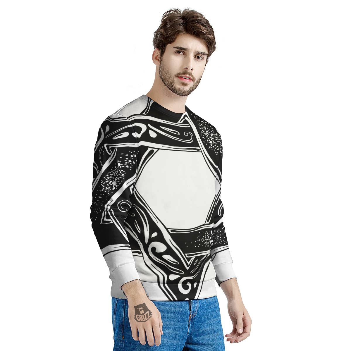 Star of David White And Black Print Men's Sweatshirt-grizzshop