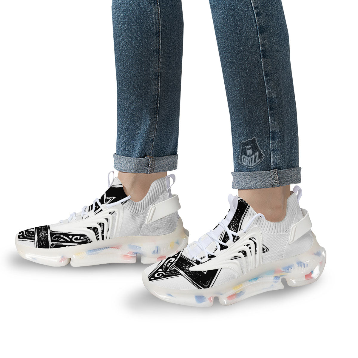 Star of David White And Black Print White Gym Shoes-grizzshop