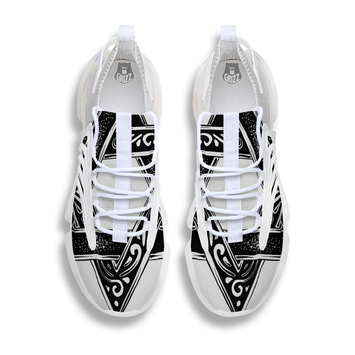 Star of David White And Black Print White Gym Shoes-grizzshop