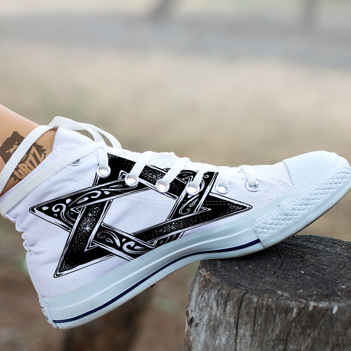 Star of David White And Black Print White High Top Shoes-grizzshop