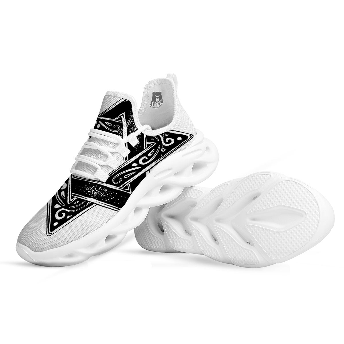 Star of David White And Black Print White Running Shoes-grizzshop