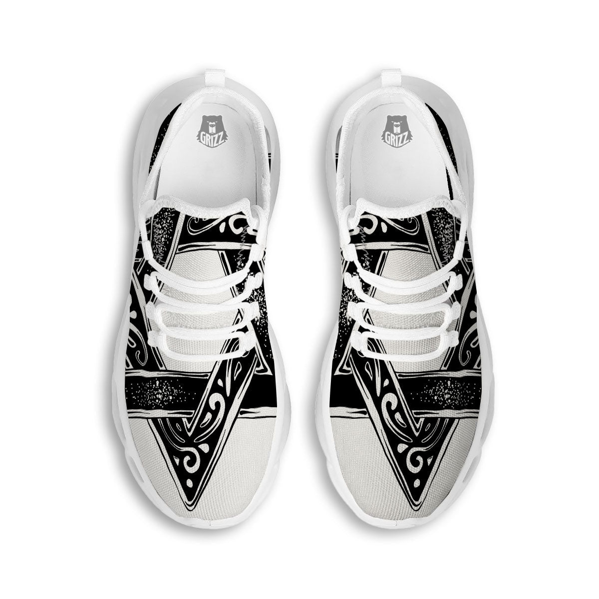 Star of David White And Black Print White Running Shoes-grizzshop