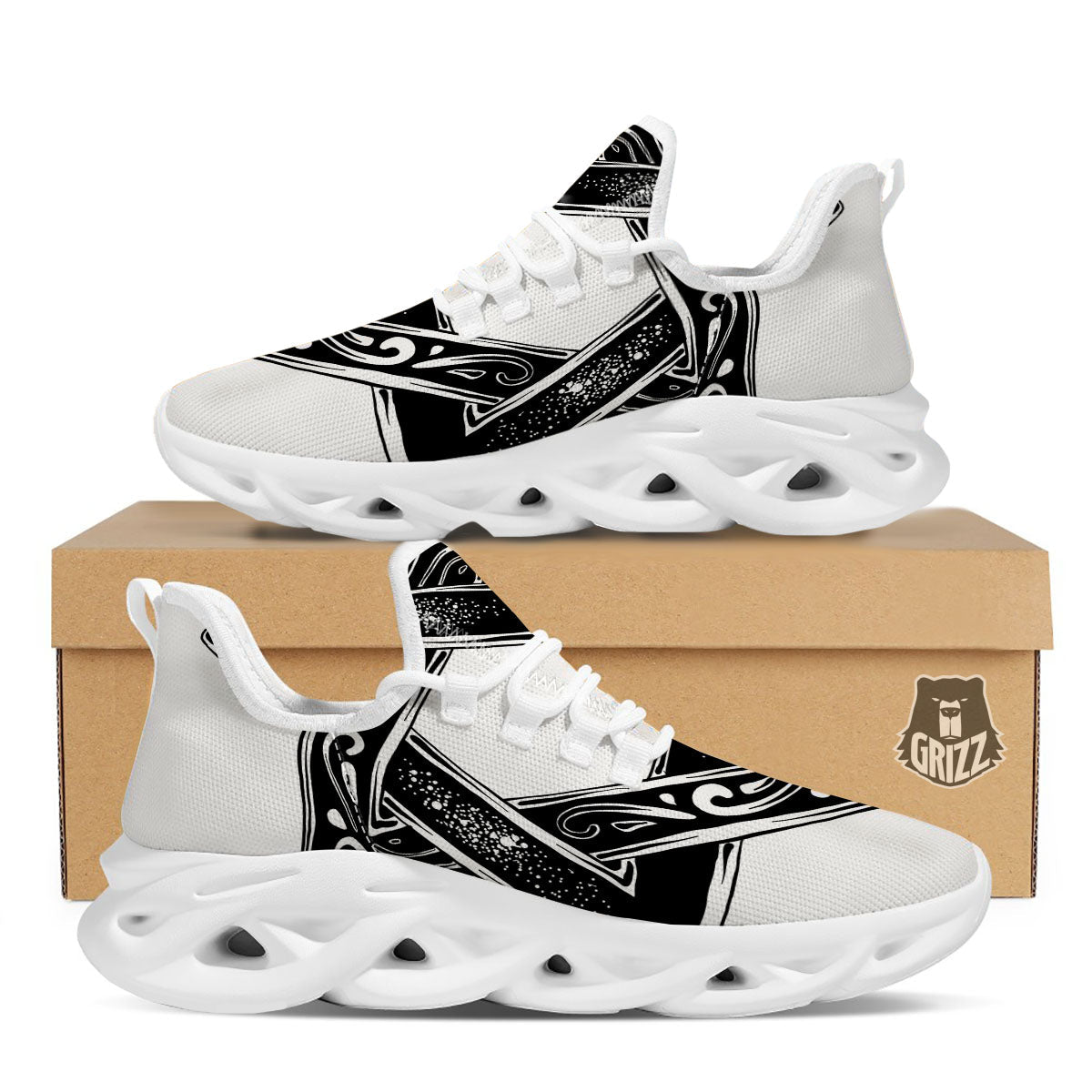 Star of David White And Black Print White Running Shoes-grizzshop