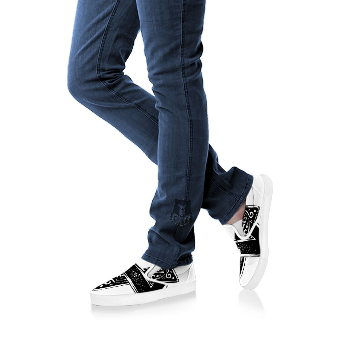 Star of David White And Black Print White Slip On Shoes-grizzshop