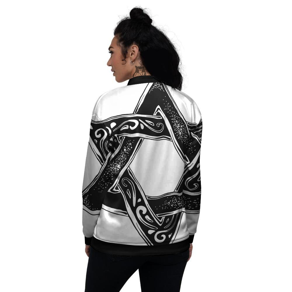 Star of David White And Black Print Women's Bomber Jacket-grizzshop