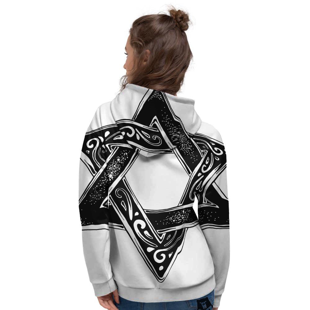 Star of David White And Black Print Women's Hoodie-grizzshop