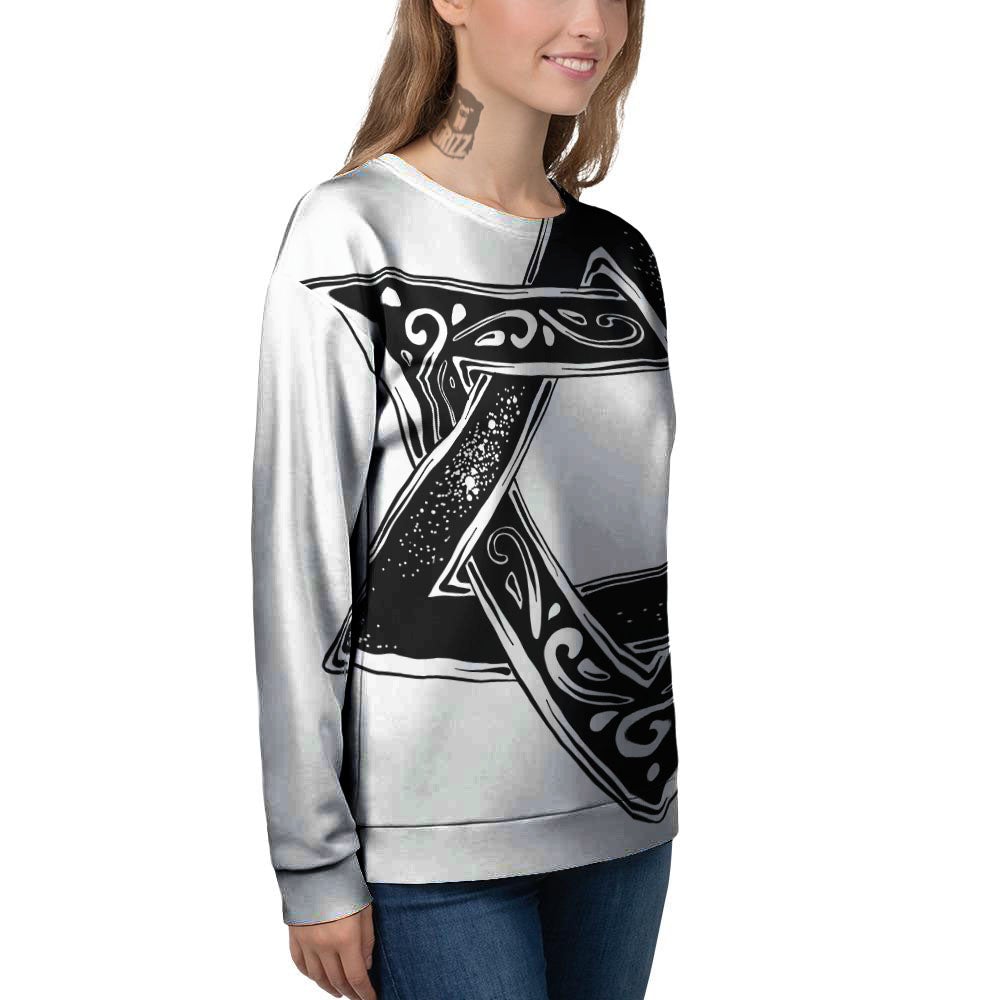Star of David White And Black Print Women's Sweatshirt-grizzshop