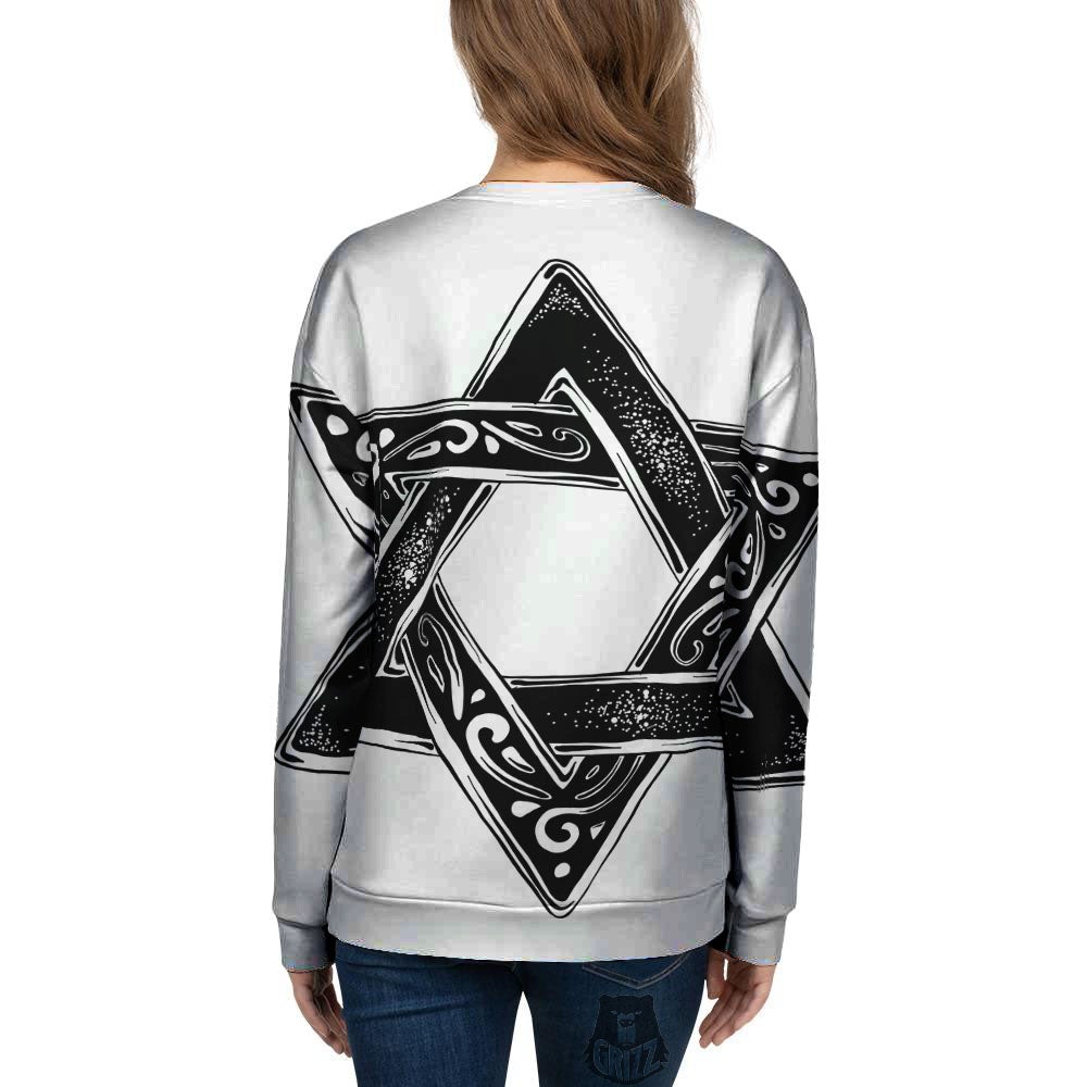 Star of David White And Black Print Women's Sweatshirt-grizzshop