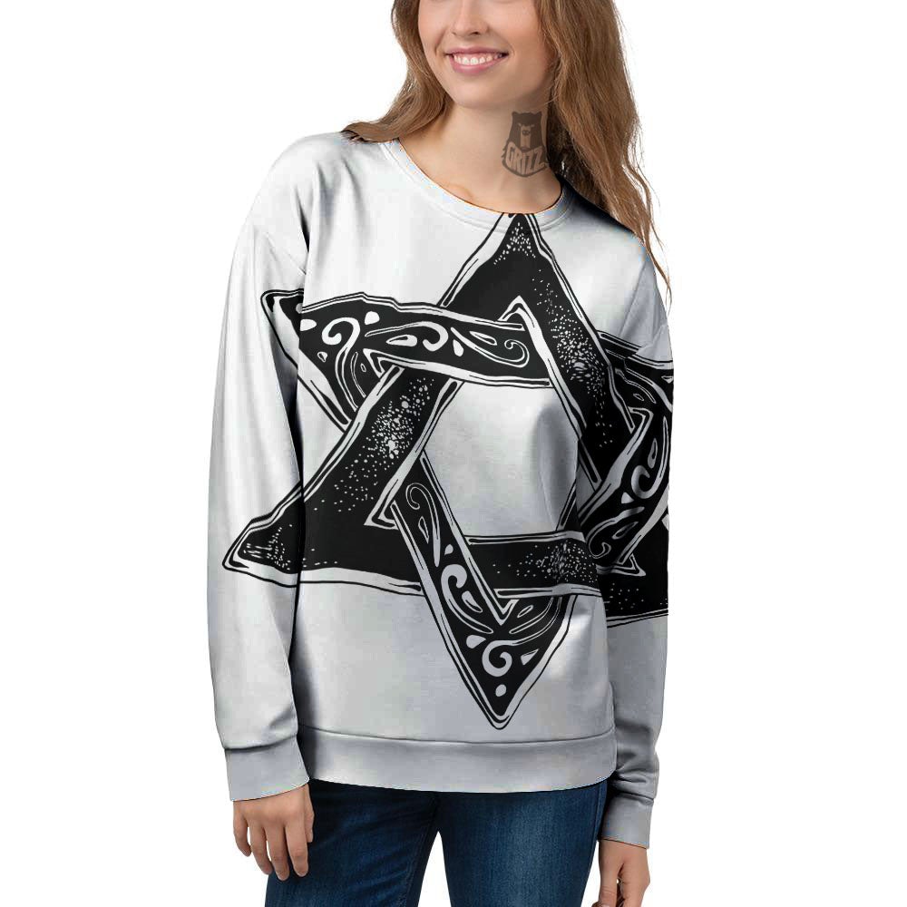 Star of David White And Black Print Women's Sweatshirt-grizzshop