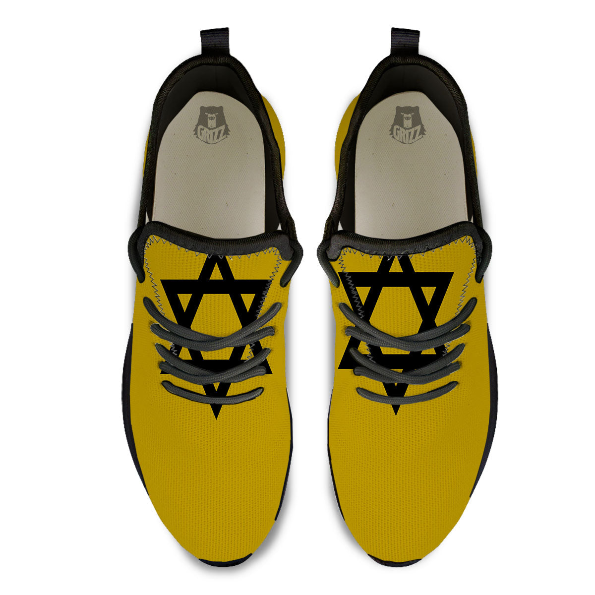 Star of David Yellow And Black Print Black Athletic Shoes-grizzshop