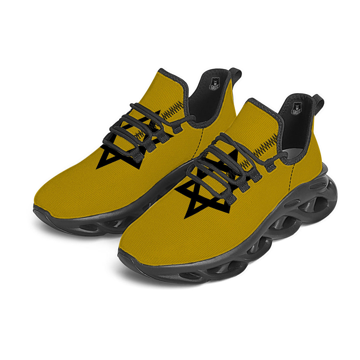 Star of David Yellow And Black Print Black Running Shoes-grizzshop