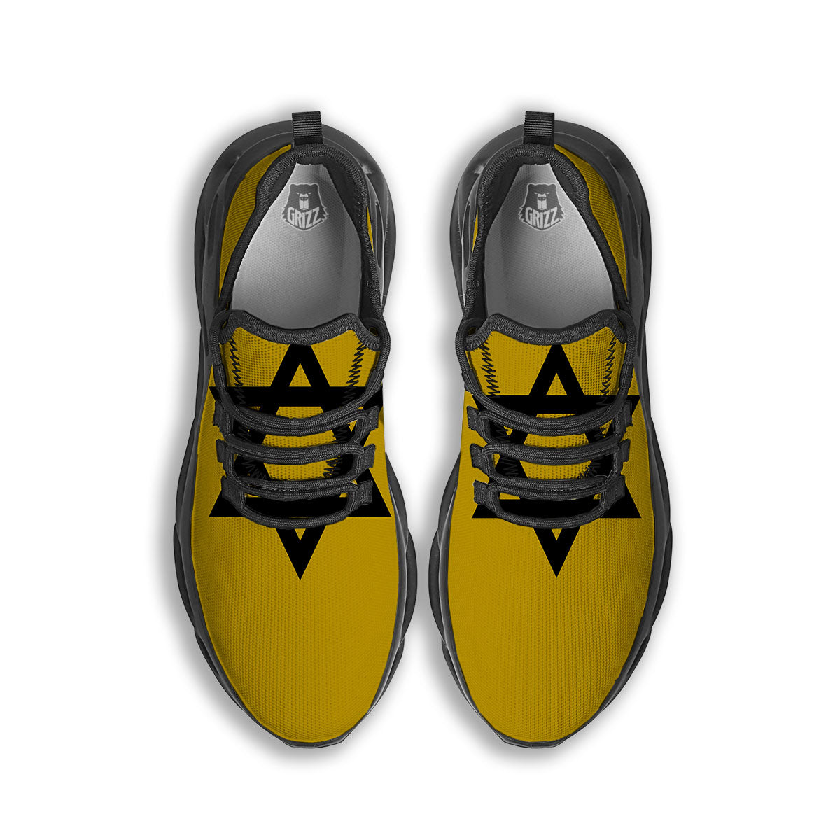 Star of David Yellow And Black Print Black Running Shoes-grizzshop