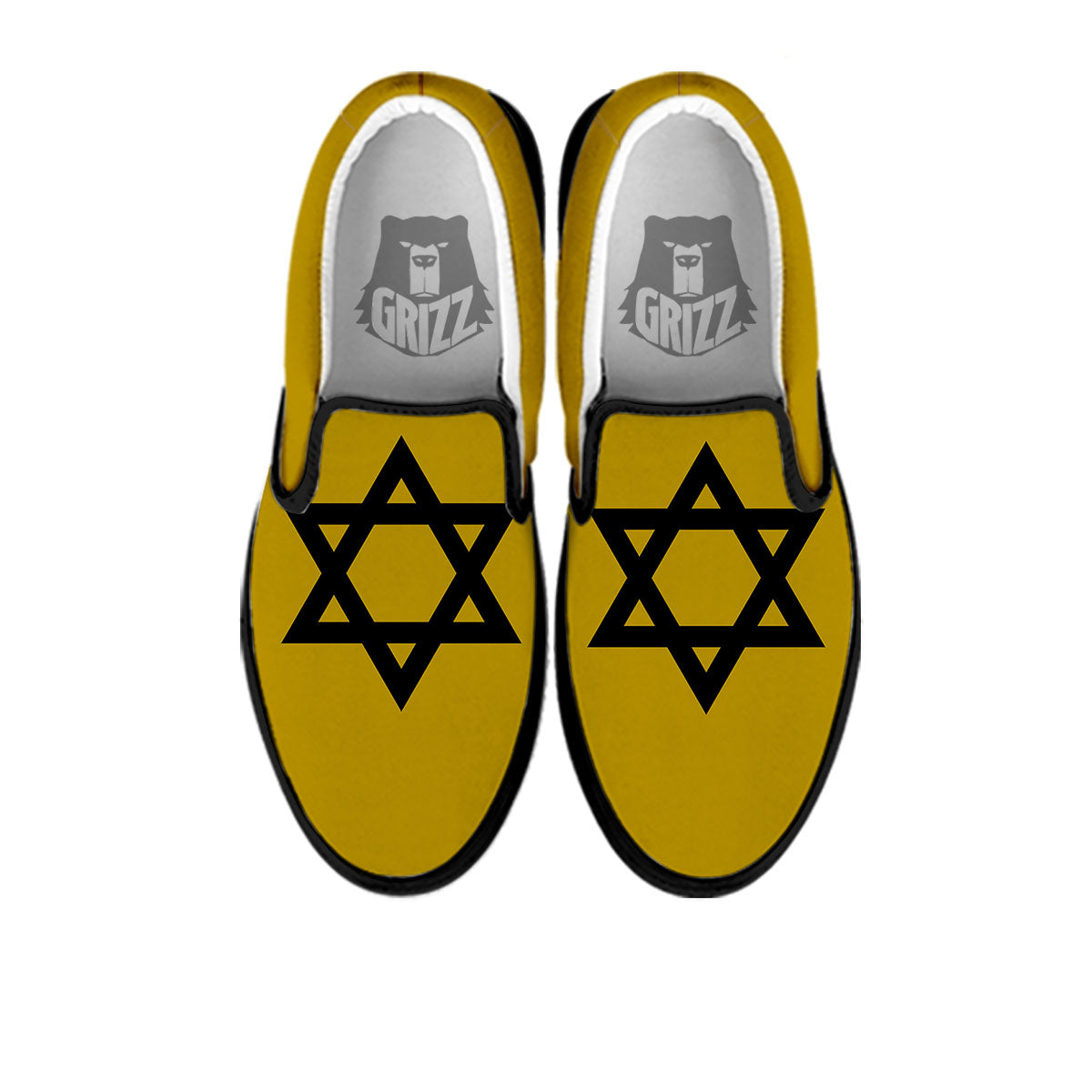 Star of David Yellow And Black Print Black Slip On Shoes-grizzshop