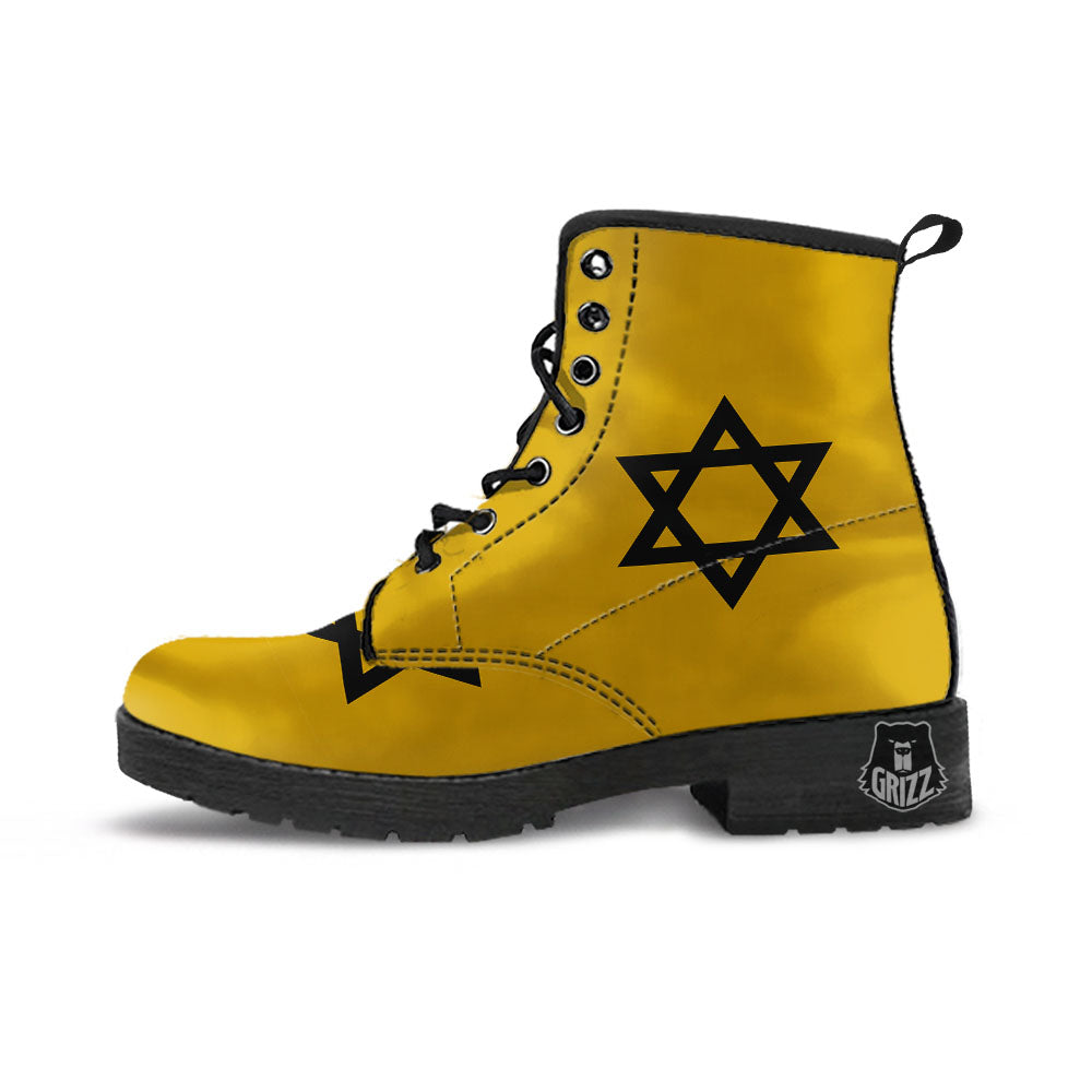 Star of David Yellow And Black Print Leather Boots-grizzshop