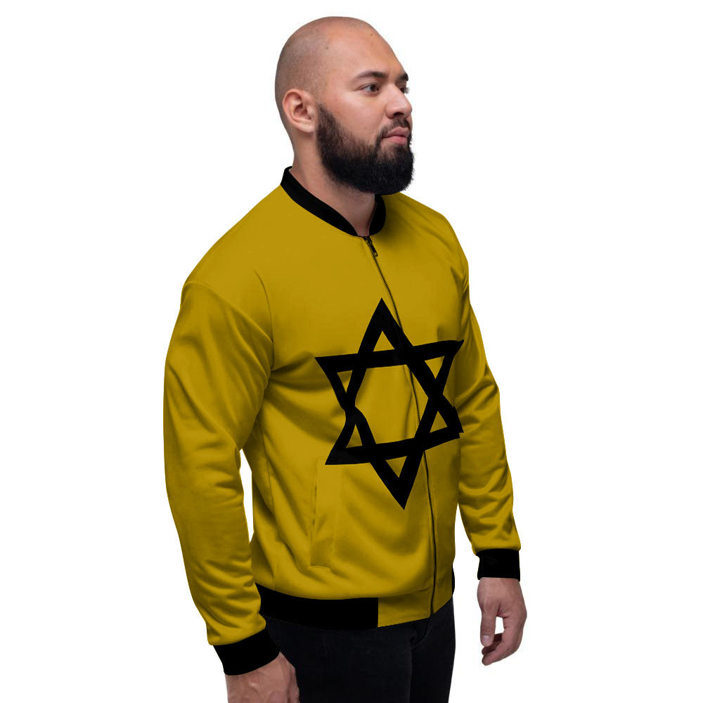 Star of David Yellow And Black Print Men's Bomber Jacket-grizzshop