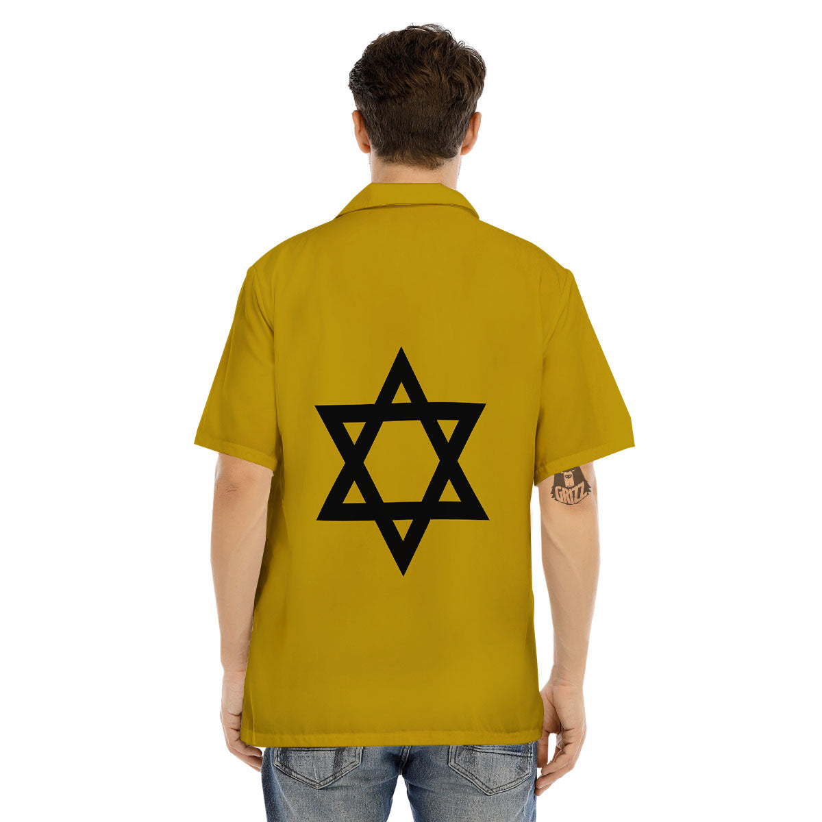 Star of David Yellow And Black Print Men's Hawaiian Shirt-grizzshop
