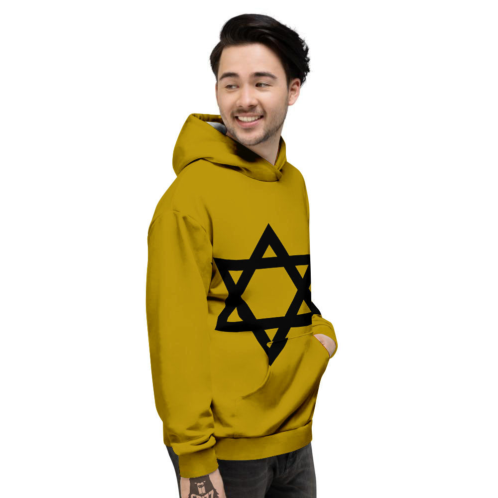 Star of David Yellow And Black Print Men's Hoodie-grizzshop
