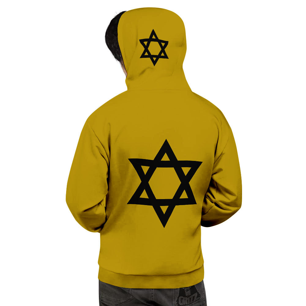 Star of David Yellow And Black Print Men's Hoodie-grizzshop