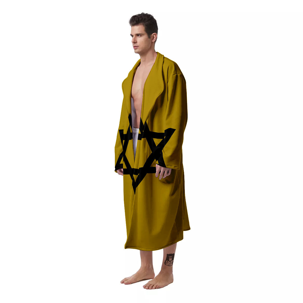 Star of David Yellow And Black Print Men's Robe-grizzshop