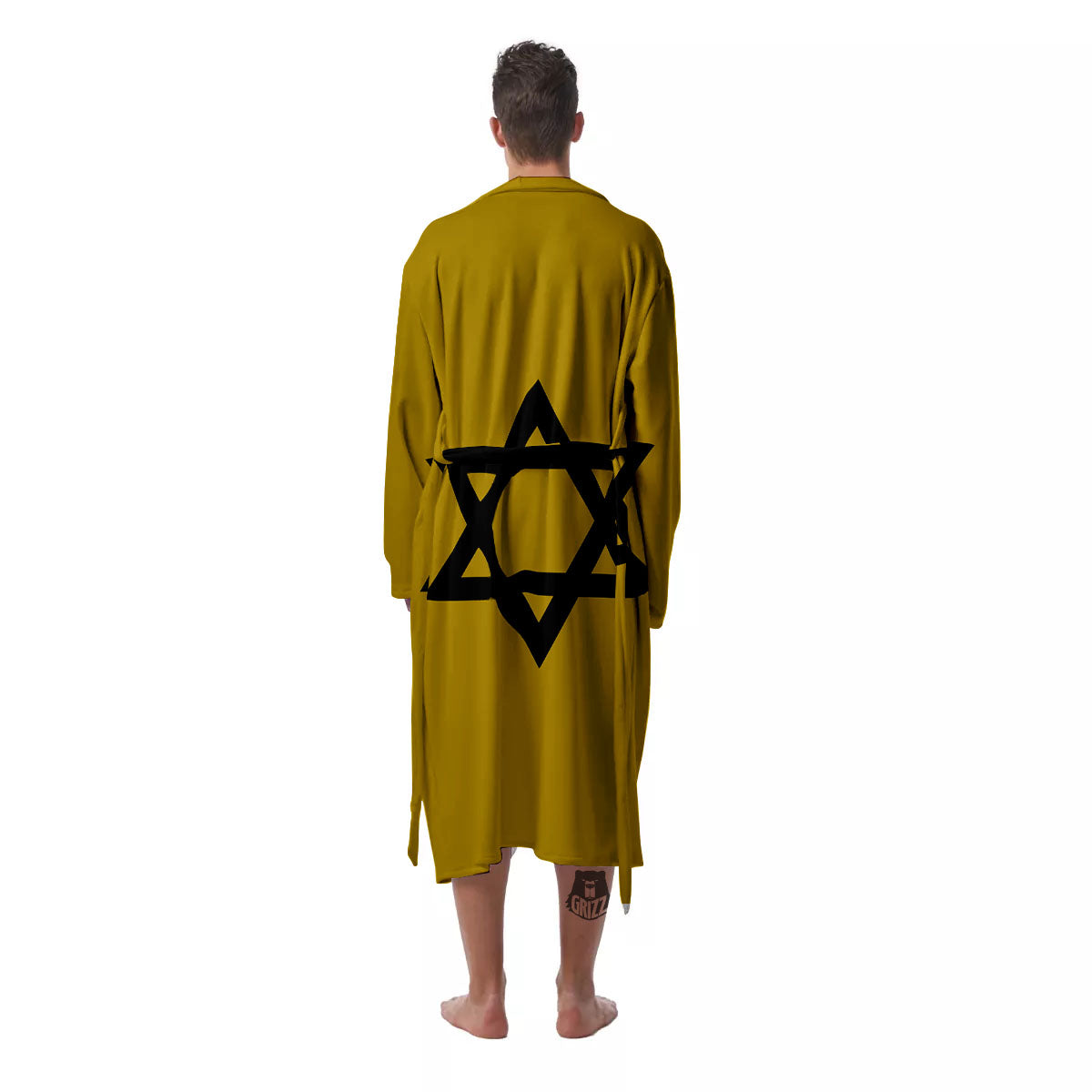 Star of David Yellow And Black Print Men's Robe-grizzshop