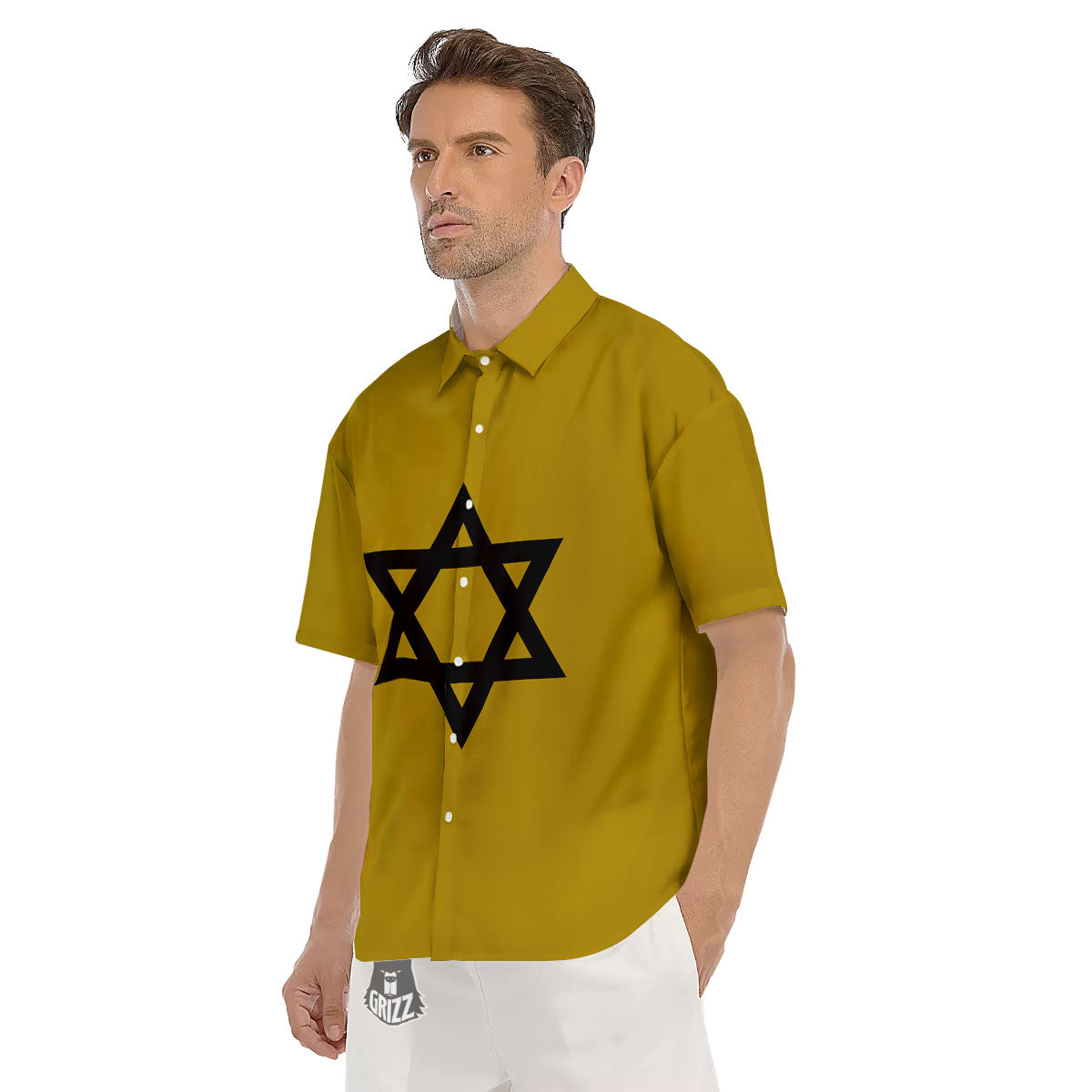 Star of David Yellow And Black Print Men's Short Sleeve Shirts-grizzshop