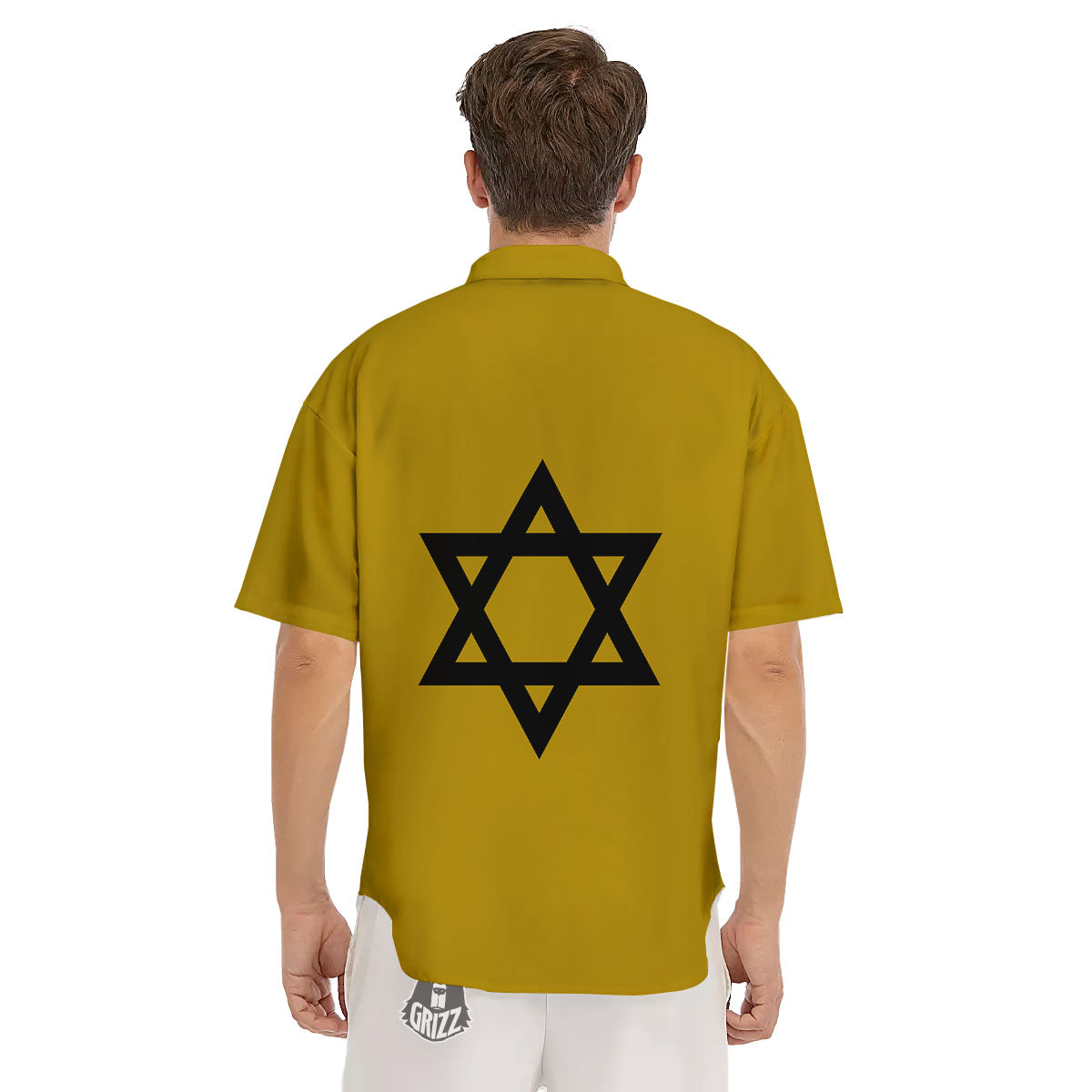 Star of David Yellow And Black Print Men's Short Sleeve Shirts-grizzshop