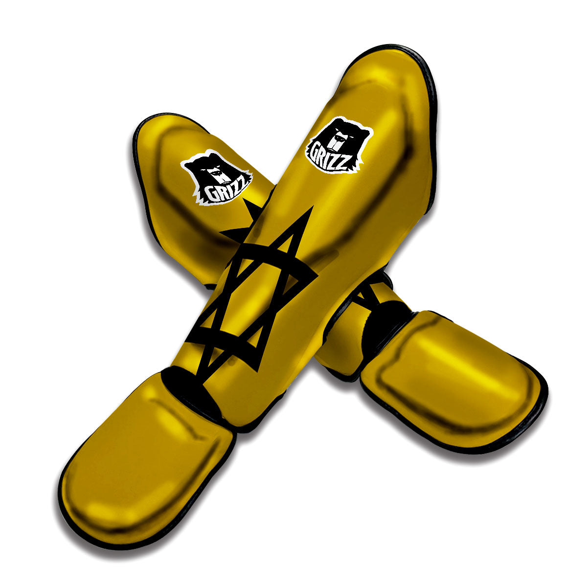 Star of David Yellow And Black Print Muay Thai Shin Guards-grizzshop