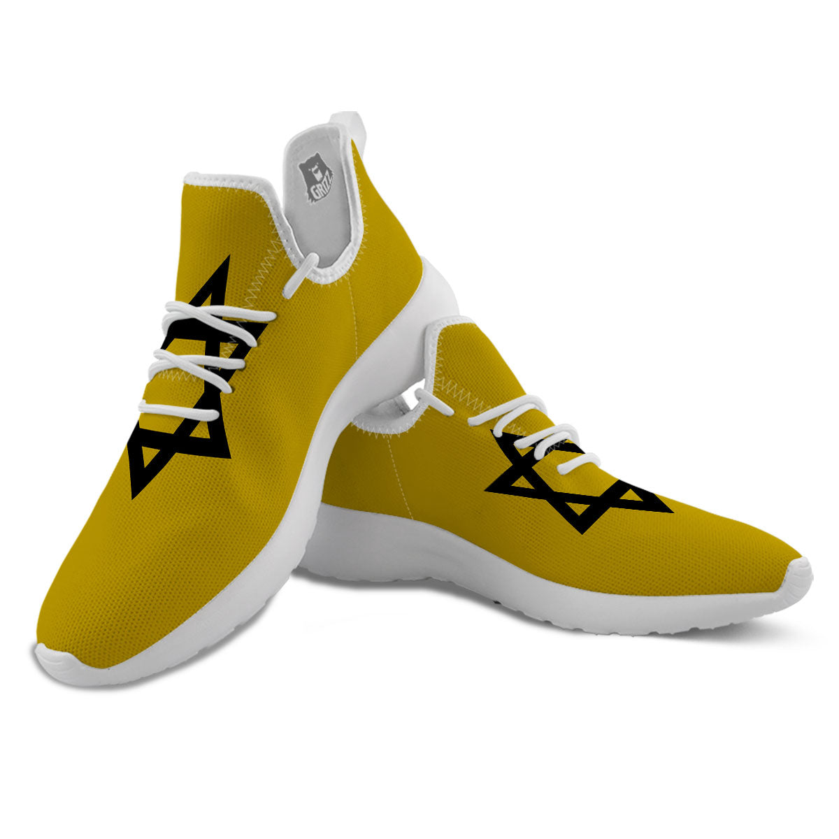 Star of David Yellow And Black Print White Athletic Shoes-grizzshop