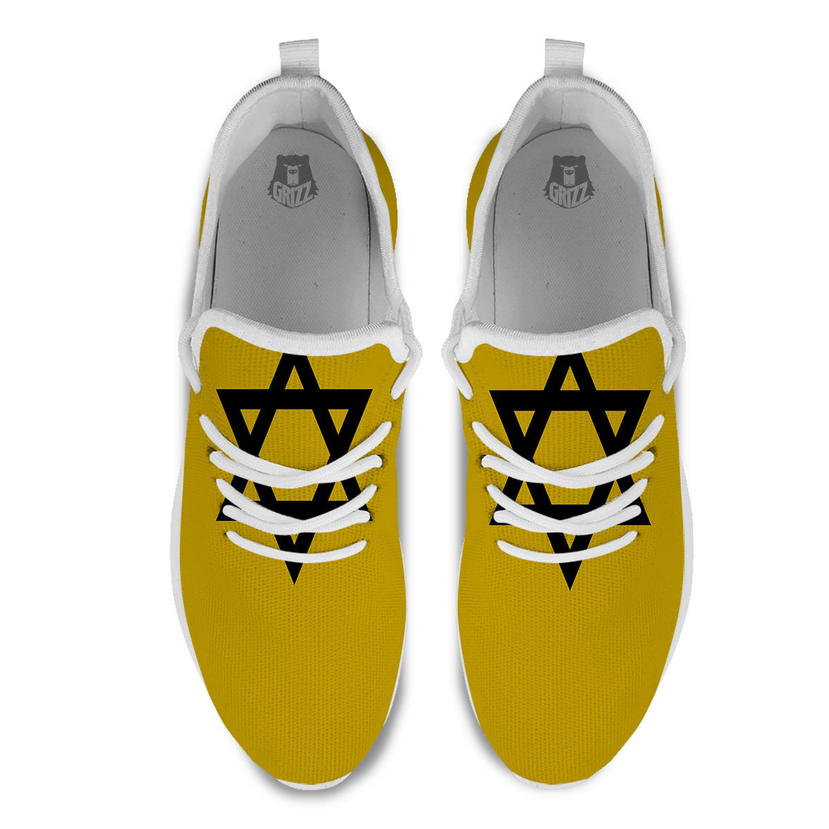 Star of David Yellow And Black Print White Athletic Shoes-grizzshop