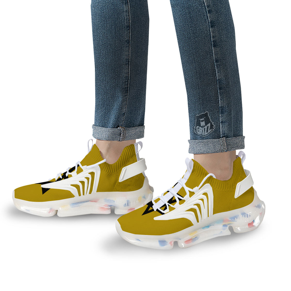 Star of David Yellow And Black Print White Gym Shoes-grizzshop