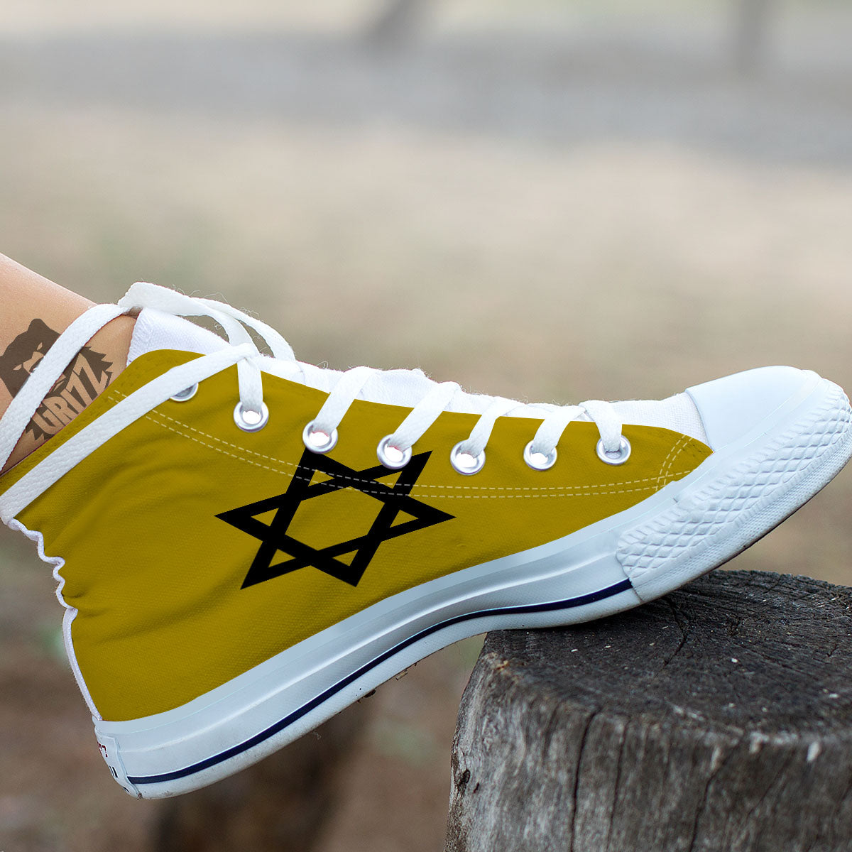 Star of David Yellow And Black Print White High Top Shoes-grizzshop