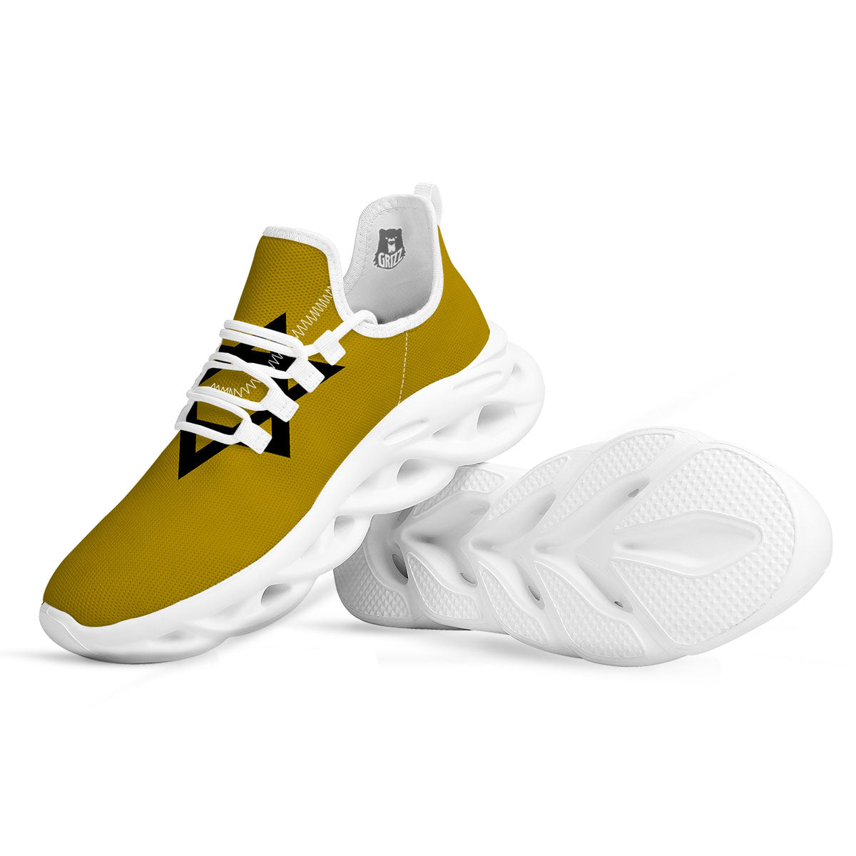 Star of David Yellow And Black Print White Running Shoes-grizzshop