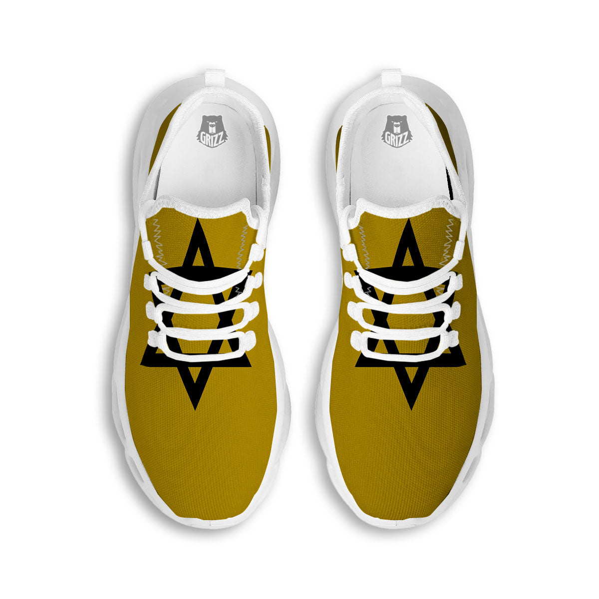 Star of David Yellow And Black Print White Running Shoes-grizzshop