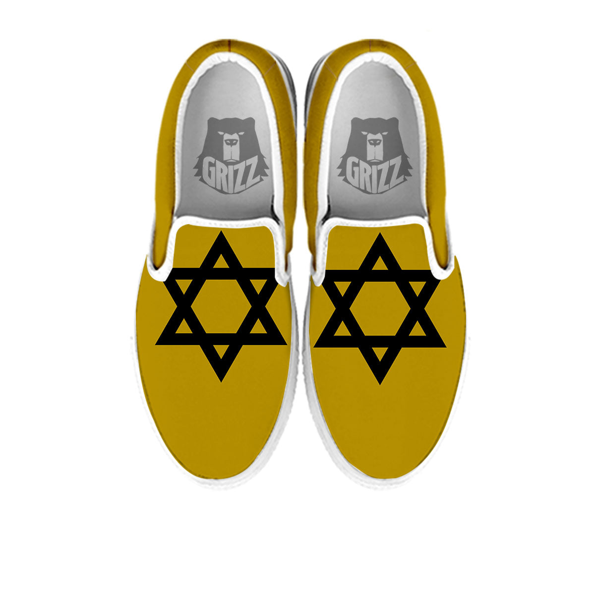 Star of David Yellow And Black Print White Slip On Shoes-grizzshop