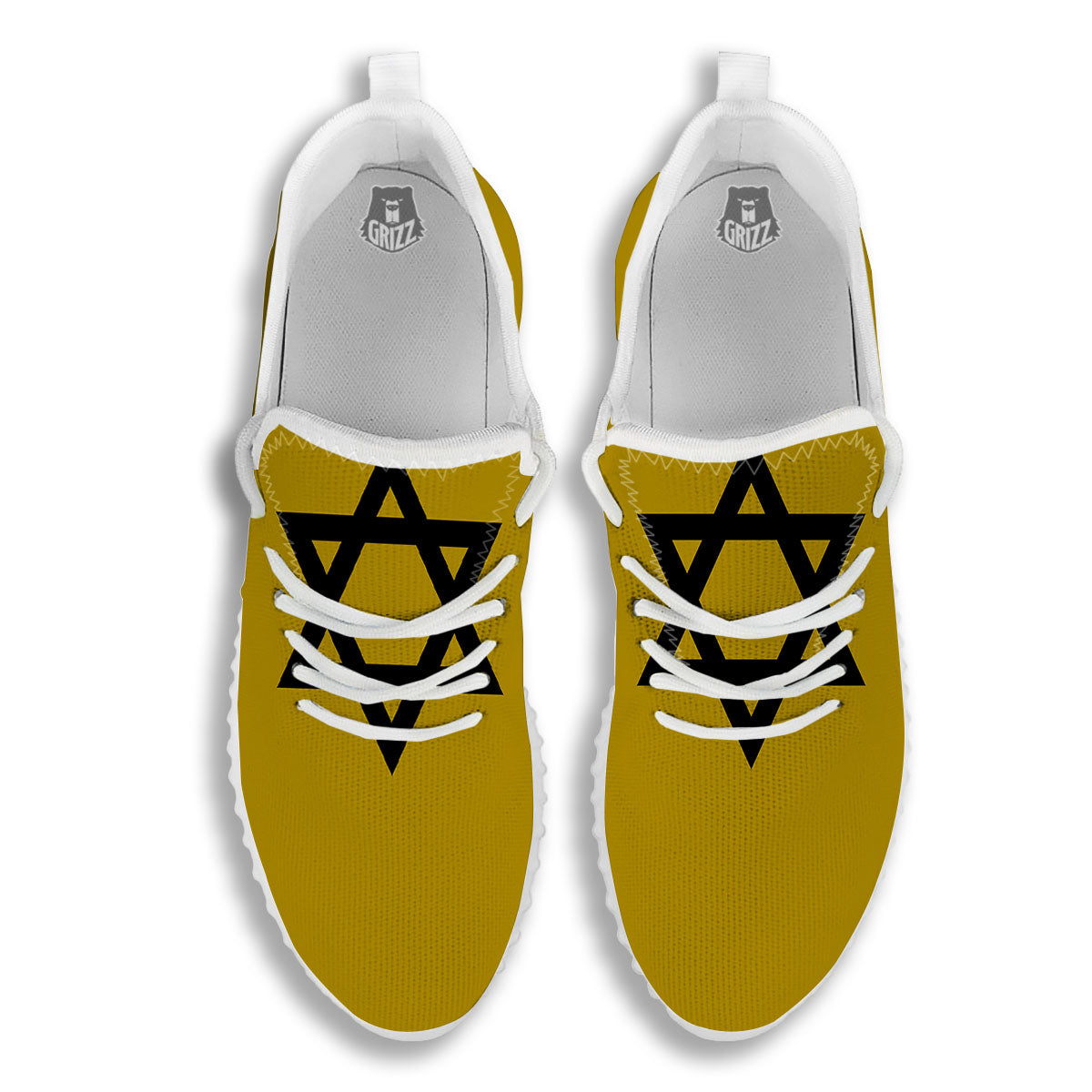 Star of David Yellow And Black Print White Walking Shoes-grizzshop