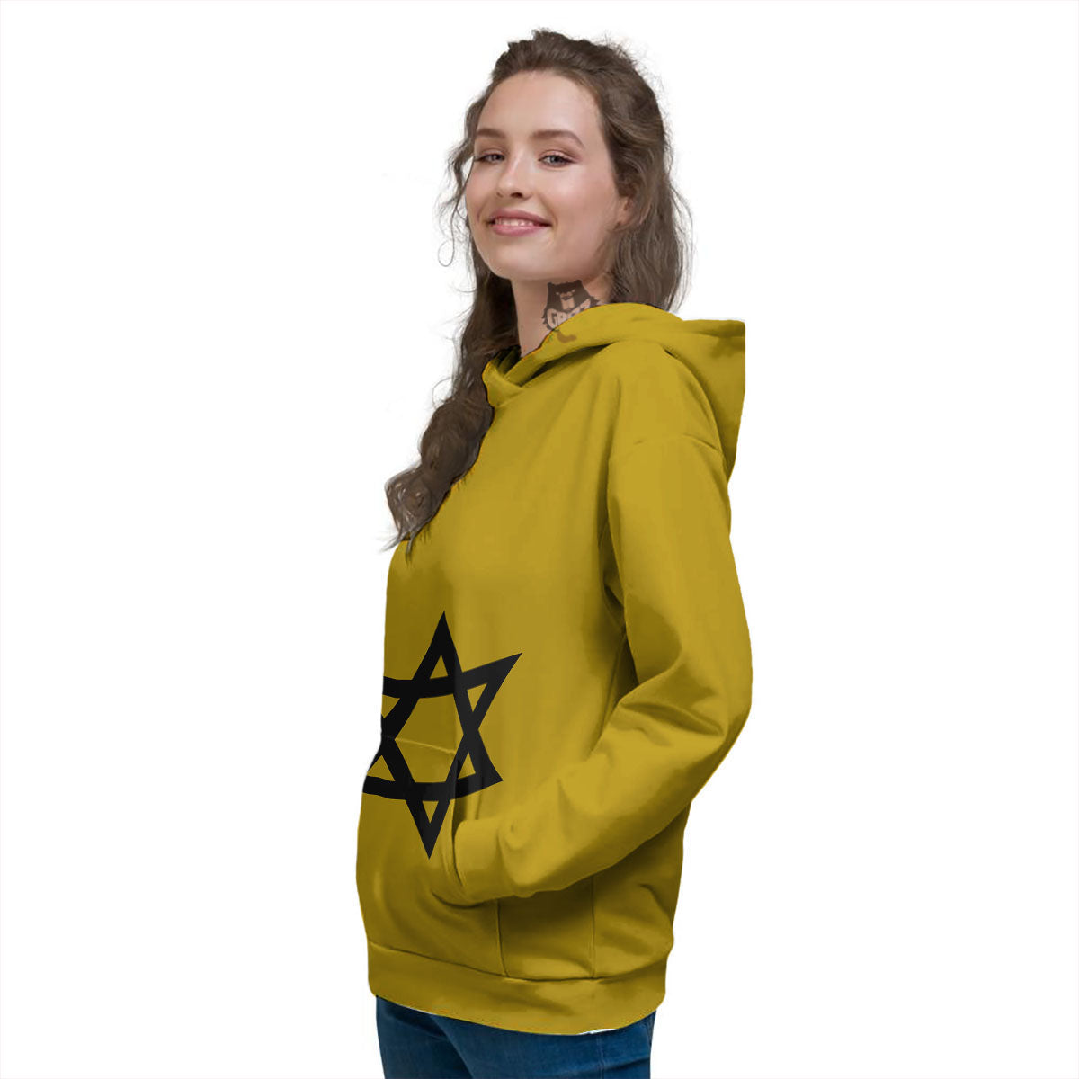 Star of David Yellow And Black Print Women's Hoodie-grizzshop