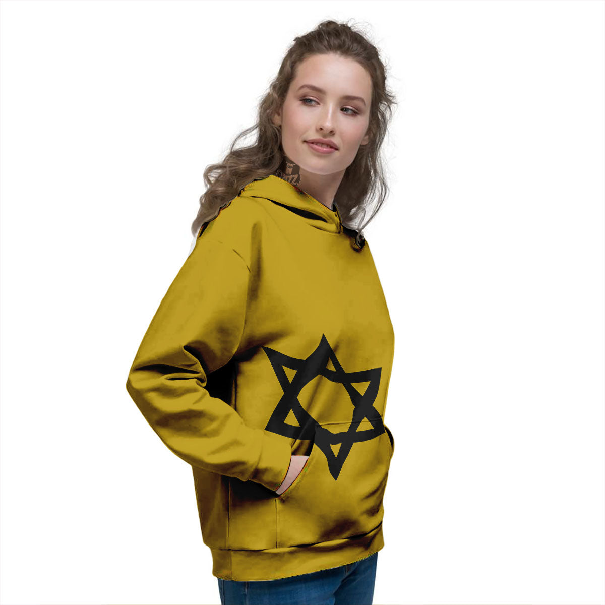 Star of David Yellow And Black Print Women's Hoodie-grizzshop