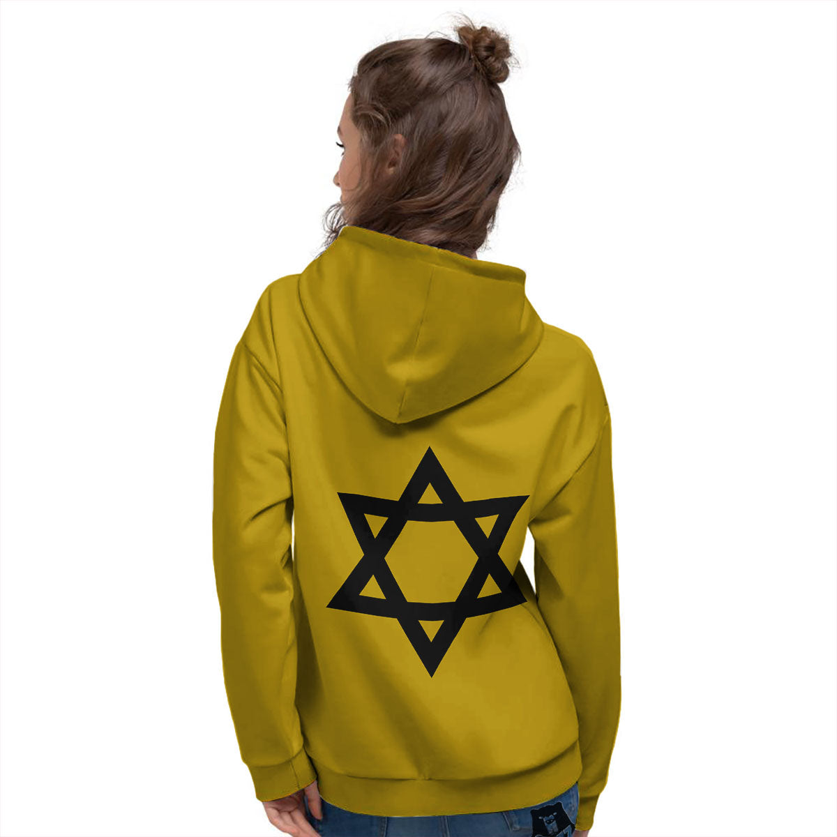 Star of David Yellow And Black Print Women's Hoodie-grizzshop
