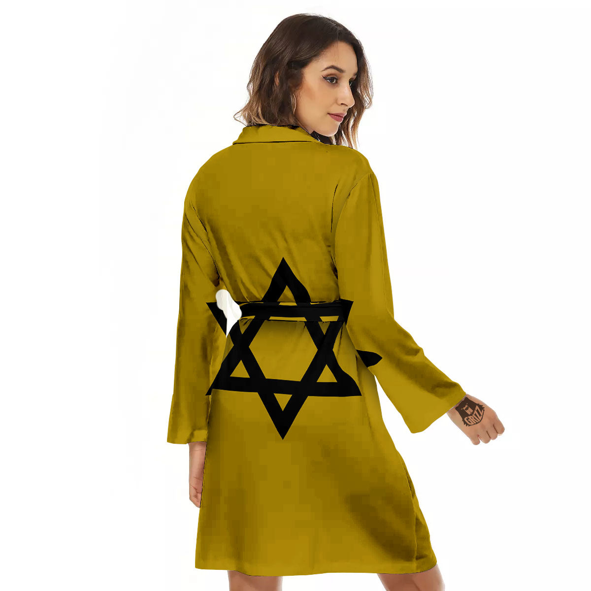 Star of David Yellow And Black Print Women's Robe-grizzshop